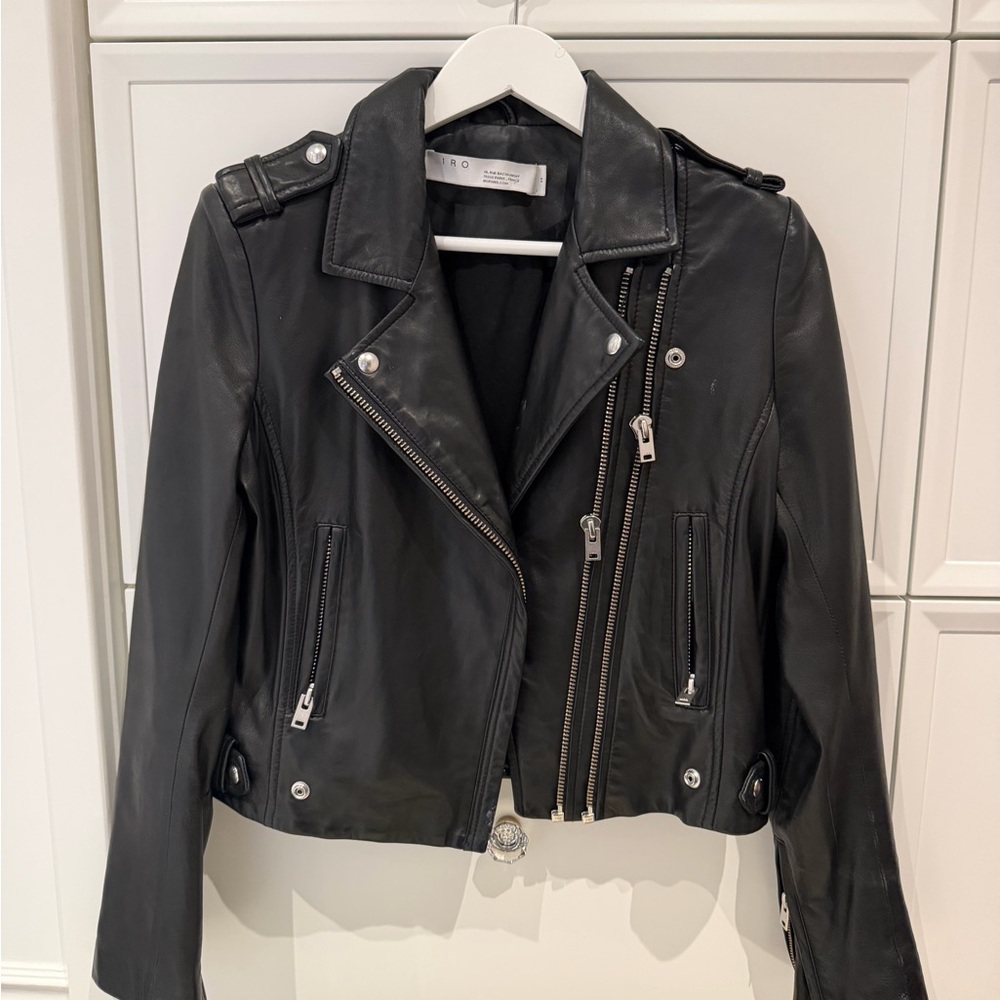 ⭐️ IRO Black Leather Asymmetric Moto Jacket ⭐️